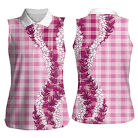 Pink Hawaii Palaka Women Sleeveless Polo Shirt Hawaiian Honohono Lei LT05 - Polynesian Pride