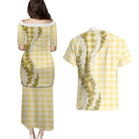 Yellow Hawaii Palaka Couples Matching Puletasi and Hawaiian Shirt Hawaiian Honohono Lei LT05 - Polynesian Pride
