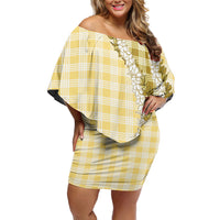 Yellow Hawaii Palaka Family Matching Off Shoulder Short Dress and Hawaiian Shirt Hawaiian Honohono Lei LT05 Mom's Dress Yellow - Polynesian Pride