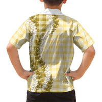 Yellow Hawaii Palaka Family Matching Short Sleeve Bodycon Dress and Hawaiian Shirt Hawaiian Honohono Lei LT05 - Polynesian Pride