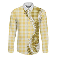 Yellow Hawaii Palaka Family Matching Short Sleeve Bodycon Dress and Hawaiian Shirt Hawaiian Honohono Lei LT05 Dad's Shirt - Long Sleeve Yellow - Polynesian Pride