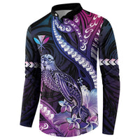 Hawaiian Monk Seal Button Sweatshirt Kakau Tribal Pattern Violet Gradient