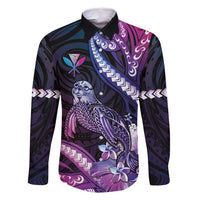 Hawaiian Monk Seal Family Matching Summer Maxi Dress and Hawaiian Shirt Kakau Tribal Pattern Violet Gradient