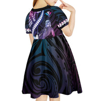 Hawaiian Monk Seal Kid Short Sleeve Dress Kakau Tribal Pattern Violet Gradient