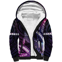Hawaiian Monk Seal Sherpa Hoodie Kakau Tribal Pattern Violet Gradient