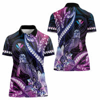 Hawaiian Monk Seal Women Polo Shirt Kakau Tribal Pattern Violet Gradient