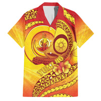 Vanuatu 45 Yia Indipendens Anivesari Family Matching Mermaid Dress and Hawaiian Shirt Tamtam Drum With Boar Tusk LT05 Dad's Shirt - Short Sleeve Yellow - Polynesian Pride