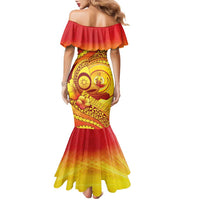 Vanuatu 45 Yia Indipendens Anivesari Family Matching Mermaid Dress and Hawaiian Shirt Tamtam Drum With Boar Tusk - Polynesian Pride