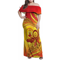 Vanuatu 45 Yia Indipendens Anivesari Family Matching Off Shoulder Maxi Dress and Hawaiian Shirt Tamtam Drum With Boar Tusk - Polynesian Pride