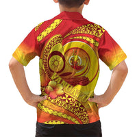 Vanuatu 45 Yia Indipendens Anivesari Family Matching Short Sleeve Bodycon Dress and Hawaiian Shirt Tamtam Drum With Boar Tusk LT05 - Polynesian Pride
