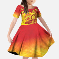 Vanuatu 45 Yia Indipendens Anivesari Family Matching Short Sleeve Bodycon Dress and Hawaiian Shirt Tamtam Drum With Boar Tusk LT05 Daughter's Dress Yellow - Polynesian Pride