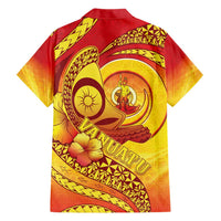 Vanuatu 45 Yia Indipendens Anivesari Family Matching Short Sleeve Bodycon Dress and Hawaiian Shirt Tamtam Drum With Boar Tusk LT05 - Polynesian Pride