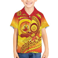 Vanuatu 45 Yia Indipendens Anivesari Family Matching Short Sleeve Bodycon Dress and Hawaiian Shirt Tamtam Drum With Boar Tusk LT05 Son's Shirt Yellow - Polynesian Pride