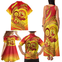 Vanuatu 45 Yia Indipendens Anivesari Family Matching Tank Maxi Dress and Hawaiian Shirt Tamtam Drum With Boar Tusk - Polynesian Pride