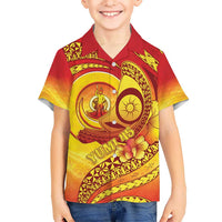 Vanuatu 45 Yia Indipendens Anivesari Kid Hawaiian Shirt Tamtam Drum With Boar Tusk - Polynesian Pride