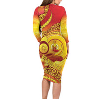Vanuatu 45 Yia Indipendens Anivesari Long Sleeve Bodycon Dress Tamtam Drum With Boar Tusk LT05 - Polynesian Pride