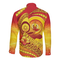 Vanuatu 45 Yia Indipendens Anivesari Long Sleeve Button Shirt Tamtam Drum With Boar Tusk - Polynesian Pride