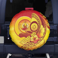 Vanuatu 45 Yia Indipendens Anivesari Spare Tire Cover Tamtam Drum With Boar Tusk LT05 No hole Yellow - Polynesian Pride