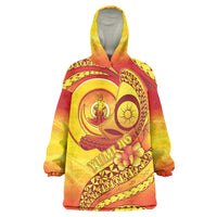 Vanuatu 45 Yia Indipendens Anivesari Wearable Blanket Hoodie Tamtam Drum With Boar Tusk LT05 One Size Yellow - Polynesian Pride