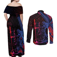 Samoan Pride Couples Matching Off Shoulder Maxi Dress and Long Sleeve Button Shirt The Tui Manua - Polynesian Pride