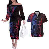 Samoan Pride Couples Matching Off The Shoulder Long Sleeve Dress and Hawaiian Shirt The Tui Manua - Polynesian Pride