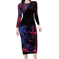 Samoan Pride Long Sleeve Bodycon Dress The Tui Manua LT05 Long Dress Black - Polynesian Pride