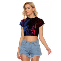 Samoan Pride Raglan Cropped T Shirt The Tui Manua LT05 Female Black - Polynesian Pride