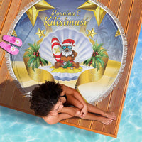 Niue Christmas Beach Blanket Seashell Santa Beach Vibes - Polynesian Pride