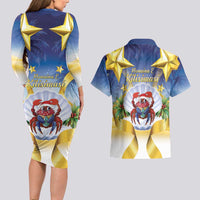 Niue Christmas Couples Matching Long Sleeve Bodycon Dress and Hawaiian Shirt Seashell Santa Beach Vibes - Polynesian Pride