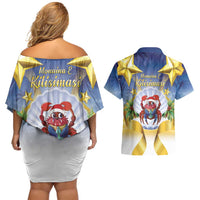 Niue Christmas Couples Matching Off Shoulder Short Dress and Hawaiian Shirt Seashell Santa Beach Vibes - Polynesian Pride