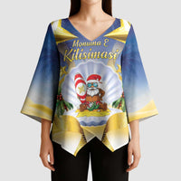 Niue Christmas Kimono Sleeve Blouse Seashell Santa Beach Vibes - Polynesian Pride