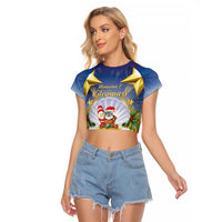 Niue Christmas Raglan Cropped T Shirt Seashell Santa Beach Vibes LT05 Female Navy - Polynesian Pride