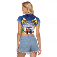 Niue Christmas Raglan Cropped T Shirt Seashell Santa Beach Vibes LT05 - Polynesian Pride
