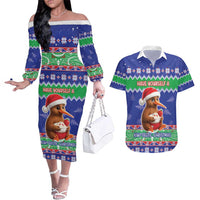 New Zealand Christmas Couples Matching Off The Shoulder Long Sleeve Dress and Hawaiian Shirt Have Yourself A Kiwi-tastic Christmas LT05 Blue - Polynesian Pride
