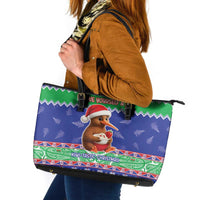 New Zealand Christmas Leather Tote Bag Have Yourself A Kiwi-tastic Christmas LT05 Blue - Polynesian Pride