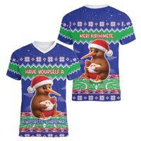 New Zealand Christmas Women V-Neck T-Shirt Have Yourself A Kiwi-tastic Christmas - Polynesian Pride