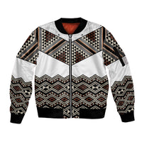 New Zealand Aotearoa Sleeve Zip Bomber Jacket Taniko Art Simple Style LT05 Unisex Brown - Polynesian Pride
