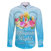 Universal Human Rights Month Family Matching Puletasi Dress and Hawaiian Shirt Polynesian Style LT05 Dad's Shirt - Long Sleeve Blue - Polynesian Pride