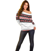 New Zealand Aotearoa Off Shoulder Sweater With Kowhaiwhai Pattern Red Version LT05 - Polynesian Pride