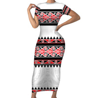 New Zealand Aotearoa Short Sleeve Bodycon Dress With Kowhaiwhai Pattern Red Version LT05 Long Dress Red - Polynesian Pride