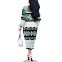 New Zealand Aotearoa Family Matching Off Shoulder Long Sleeve Dress and Hawaiian Shirt With Paua Shell Kowhaiwhai Pattern LT05 - Polynesian Pride