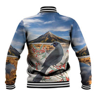 New Zealand Mount Taranaki Landscape Baseball Jacket Kokako Bird Polynesian Style