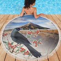 New Zealand Mount Taranaki Landscape Beach Blanket Kokako Bird Polynesian Style