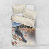 New Zealand Mount Taranaki Landscape Bedding Set Kokako Bird Polynesian Style