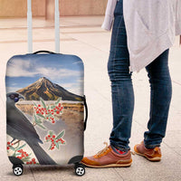New Zealand Mount Taranaki Landscape Luggage Cover Kokako Bird Polynesian Style LT05 Blue - Polynesian Pride