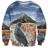 New Zealand Mount Taranaki Landscape Sweatshirt Kokako Bird Polynesian Style