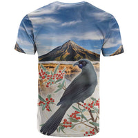 New Zealand Mount Taranaki Landscape T Shirt Kokako Bird Polynesian Style