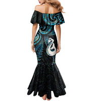 New Zealand Aotearoa Family Matching Mermaid Dress and Hawaiian Shirt Maori Manaia Paua Shell Glitter Turquoise LT05 - Polynesian Pride