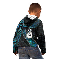 New Zealand Aotearoa Kid Hoodie Maori Manaia Paua Shell Glitter Turquoise