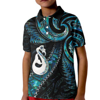 New Zealand Aotearoa Kid Polo Shirt Maori Manaia Paua Shell Glitter Turquoise LT05 Kid Turquoise - Polynesian Pride
